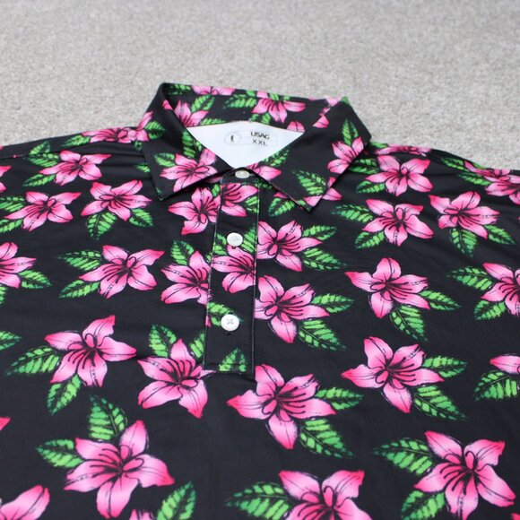 USAG You Suck at Golf Polo Shirt Mens 2XL XXL Black/Pink Floral Poly Stretch S/S - Picture 4 of 12